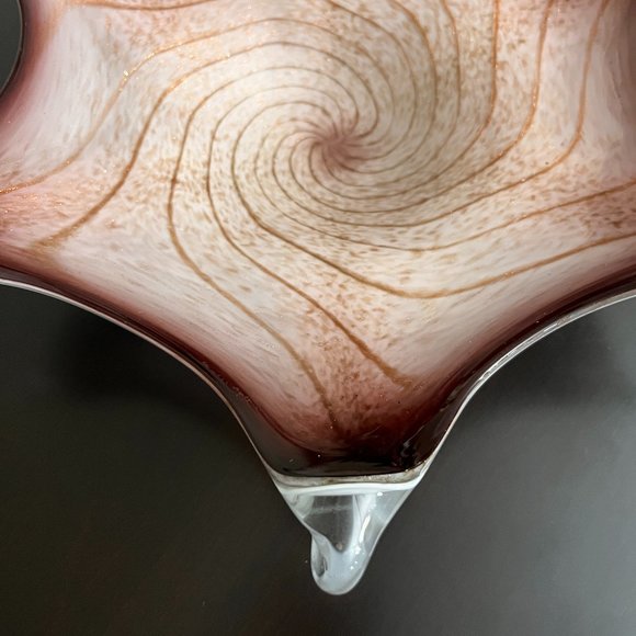 Vintage Murano Cased Glass 6 Point Starfish Bowl Plate Purple Gold Swirl 1960's - Picture 4 of 9